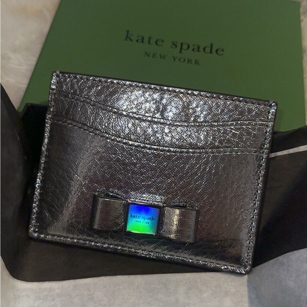 Kate Spade Metallic Card Holder with Bow Accent